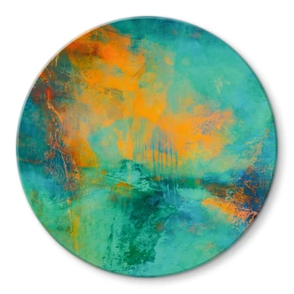 Tableau en verre Aurores boréales turquoises - Schmucker - Rond 