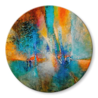 Tableau en verre Lumière urbaine en bleu et orange - Schmucker - Rond 