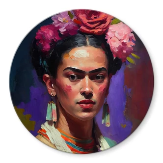 Glasbild Treechild - Portrait von Frida Kahlo - Rund 