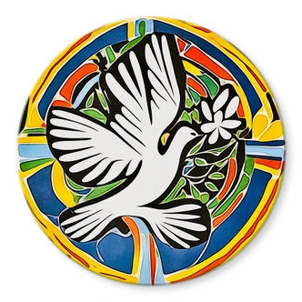 Glasbild Bunte Friedenstaube - Inspiriert von Matisse - Zamart - Rund 