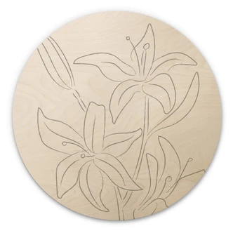 Trätavla 1X Studio - Linjekonst Blommor - Minimalistiska blommor - Rund 