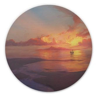 Cuadro de madera aerroscape - Puesta de sol en el mar - Redondo 