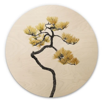 Tableau sur bois rond Bonsaï en équilibre - Amini 