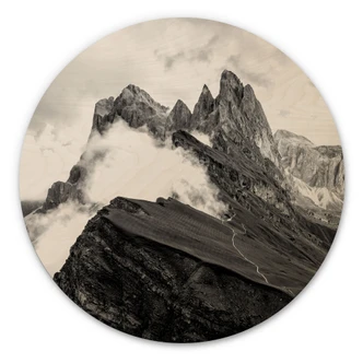 Tableau sur bois rond Vue sur les Alpes - Paysage de montagne des Dolomites 