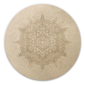 Holzbild Boho Ornament in Leinenoptik, Mandala - Bloomery Decor - Rund Holzbild Boho Ornament in Leinenoptik, Mandala - Bloomery Decor - Rund