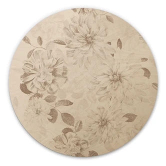 Trätavla Dahlior Shabby Chic Beige - Blomstersmycke - Dekor - Rund 