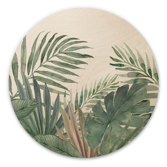 Holzbild Dschungel-Blätter Grün Aquarell - Bloomery Decor - Rund Holzbild Dschungel-Blätter Grün Aquarell - Bloomery Decor - Rund