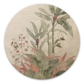 Holzbild Tropische Idylle mit Kolibri Blau - Bloomery Decor - Rund Holzbild Tropische Idylle mit Kolibri Blau - Bloomery Decor - Rund