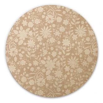 Cuadro de madera flores vintage con aspecto de lino - Bloomery Decor - Redondo 