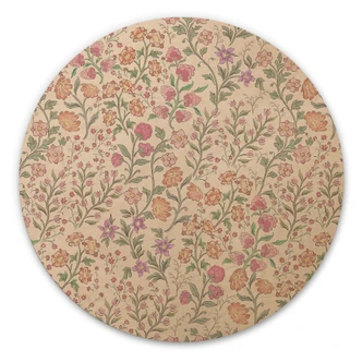 Quadro in legno con fiori di prato vintage - Beige - Decorazione floreale - Rotondo Quadro in legno con fiori di prato vintage - Beige - Decorazione floreale - Rotondo