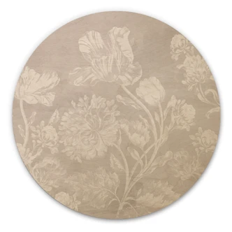 Trätavla vildblommor i kritlook beige - Blomstersmycke - Dekor - Rund 