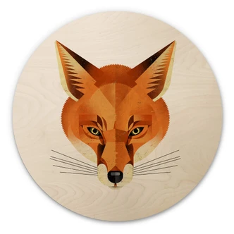 Holzbild Fuchs - Tier-Motiv Rund - Braun 