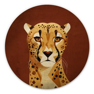 Holzbild Braun - Gepard - Rund 