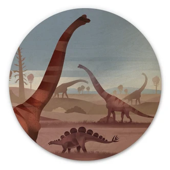 Trätavla I dinosauriernas land - Brun - Rund Trätavla I dinosauriernas land - Brun - Rund