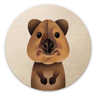 Kinderzimmer Holzbild Quokka - Tiermotiv Rund - Braun 