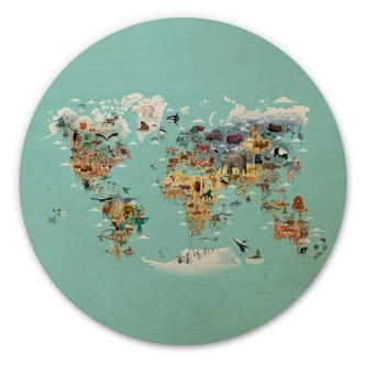 Trätavla för barnrummet - Världskarta - Brun - Rund Trätavla för barnrummet - Världskarta - Brun - Rund