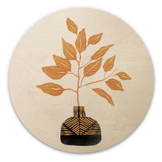 Tableau sur bois Branche dorée avec feuilles - Cats & Dotz - Rond 