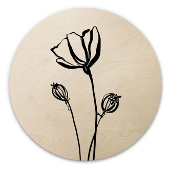 Tableau sur bois Line Art Coquelicot - Cats & Dotz - Rond 