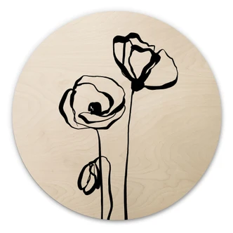 Tableau sur bois Line Art Deux coquelicots - Cats & Dotz - Rond 