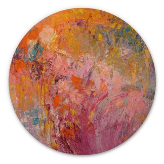 Trätavla Abstrakt färgglad rosenträdgård - Fagan - Rund 