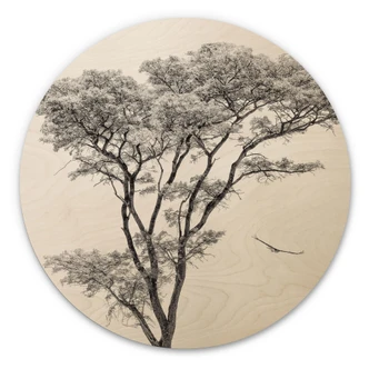 Tableau sur bois Arbre minimaliste dans un paysage calme - Flour - Rond 