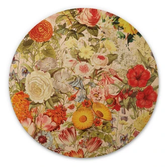 Holzbild Farbenfrohe Blumencollage - Frida Floral Studio - Rund 