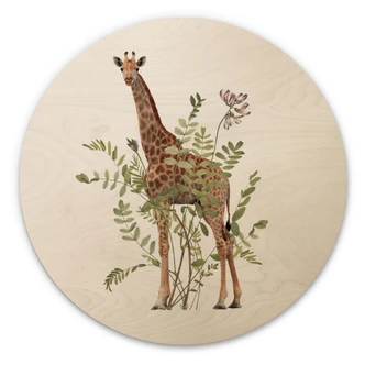 Holzbild Florale Giraffe - Frida Floral Studio - Rund 