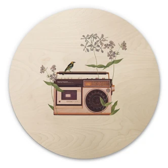 Holzbild Retro Radio floral - Frida Floral Studio - Rund 