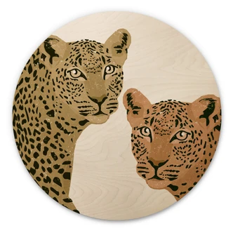 Tableau sur bois rond Goed Blauw - Les Léopards 