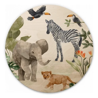 Wandcirkel Hout Goed Blauw - Jungle Babies 