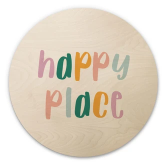 Tableau sur bois Happy place - Rond 