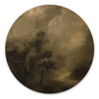 Tableau sur bois Arbres dans la brume du crépuscule - Hobday - Rond 