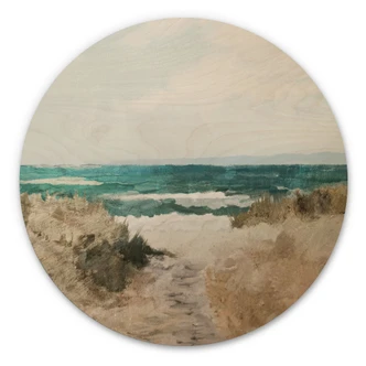 Tableau sur bois Chemin de dunes vers la plage - Rond - Hobday 