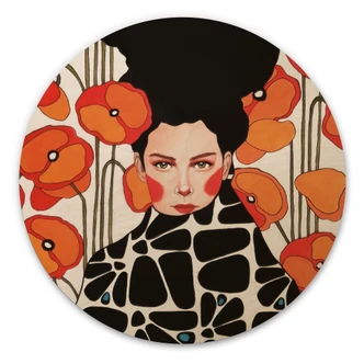 Stampa su legno con fiori di papavero retrò - Hülya - Rotondo 