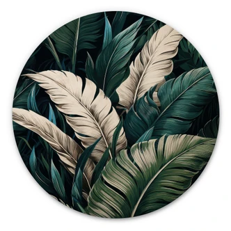 Tableau sur bois rond Feuilles de palmier colorées - Jaszke 