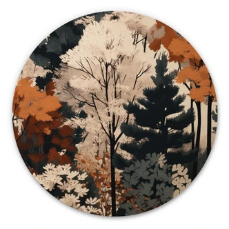 Tableau sur bois rond Forêt d'automne colorée - Jaszke 