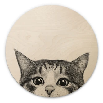 Trätavla Nyfiken katt - Korenkova - Rund Trätavla Nyfiken katt - Korenkova - Rund