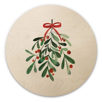 Tableau sur bois rond Kristina - Mistletoe Christmas 