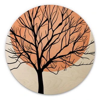 Væg cirkel træ Abrikos solnedgang - Kubistika 