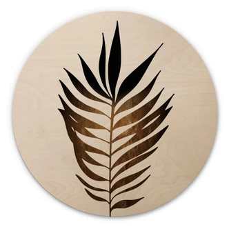 Obraz drewniany Cubistika - Liść w kolorze złotym - Okrągły 