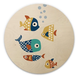 Obraz drewniany Kubistika - Kolorowa ryba - Okrągły 
