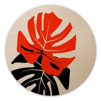 Obraz drewniany Kubistika - Monstera Duet - Okrągły 