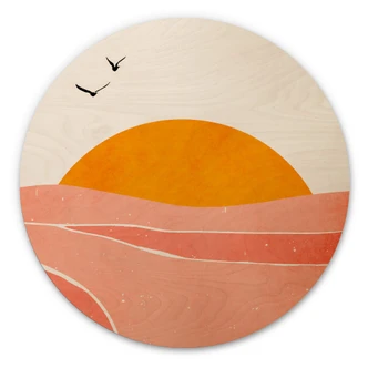 Væg cirkel træ Solopgang i landskabet rundt - Kubistika 