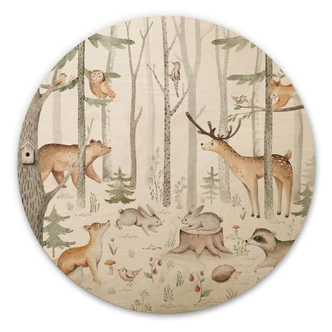 Obraz drewniany przygoda z leśnymi zwierzętami - Kvilis - Okrągły 