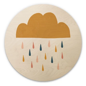Tableau sur bois rond Pluie joyeuse dans des tons pastels - Menina Lisboa 