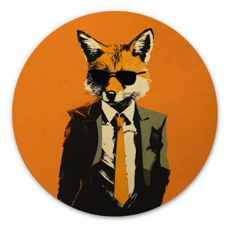 Holzbild Cooler Fuchs im Anzug - Magnusson - Rund Holzbild Cooler Fuchs im Anzug - Magnusson - Rund