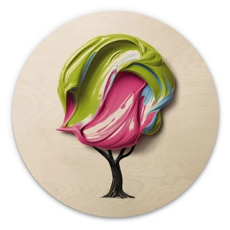 Houten Wanddecoratie met kleurrijke 3D kroon - Mielu - Rond Houten Wanddecoratie met kleurrijke 3D kroon - Mielu - Rond