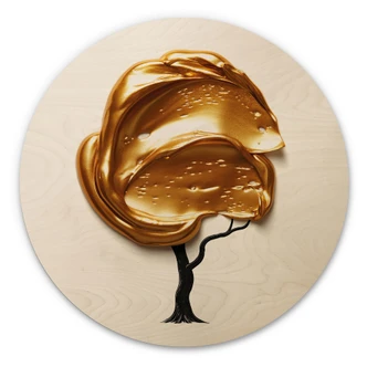 Houten Wanddecoratie met gouden 3D kroon - Mielu - Rond 