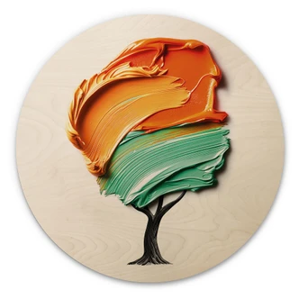 Houten Wanddecoratie met oranje en groene 3D kroon - Mielu - Rond Houten Wanddecoratie met oranje en groene 3D kroon - Mielu - Rond