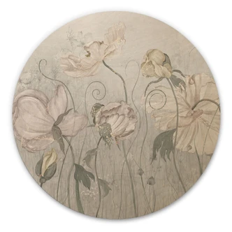 Cuadro de madera estilo vintage flores en gris - Ms Tiff - Redondo 